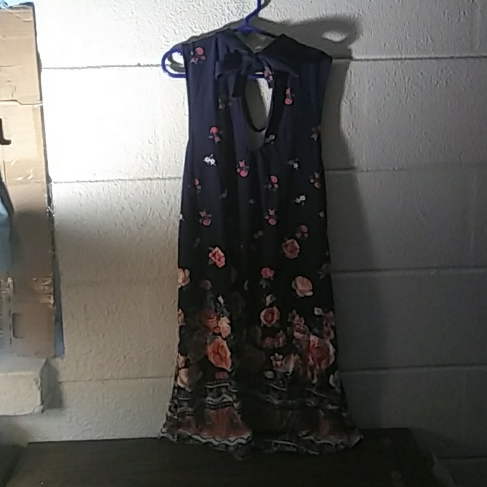 Rose print navy blue long blouse